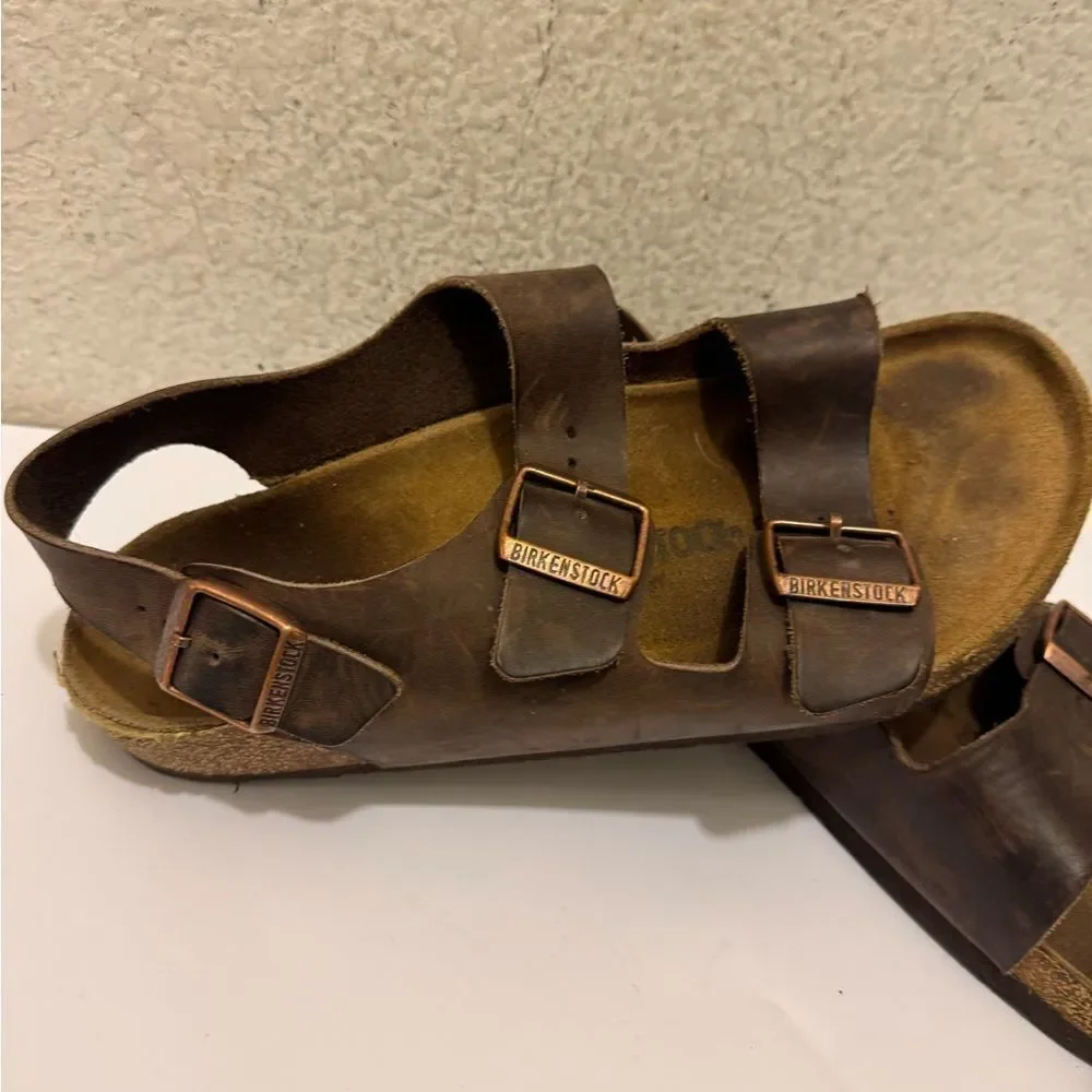Birkenstock Dark Brown MILANO unisex SANDAL,HABANA,42 (US MENS 9 US WOMENS 11)